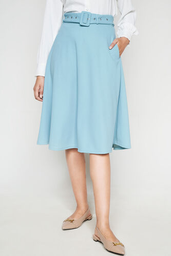 Blue Flared Midi Skirt, Blue, image 1